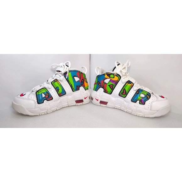Nike Air More Uptempo GS Peace Love Swoosh Colorful White Mid-Top Sneakers 4Y - Picture 5 of 13